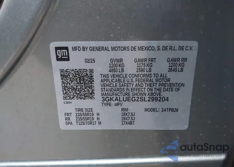 2025 GMC Terrain Awd Elevation из США, поврежденный, VIN 3GKALUEG2SL299204